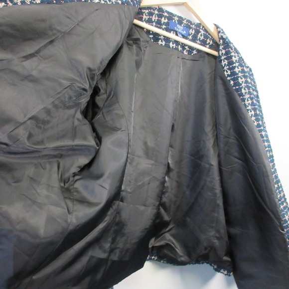 RSVP by Talbots Tweed Blazer Jacket Women 24 Blue Metallic Career Fringe 1096 - Picture 5 of 11
